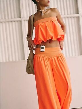 Free People Vibrant Orange Two-Piece Wide-Leg Set NWT!